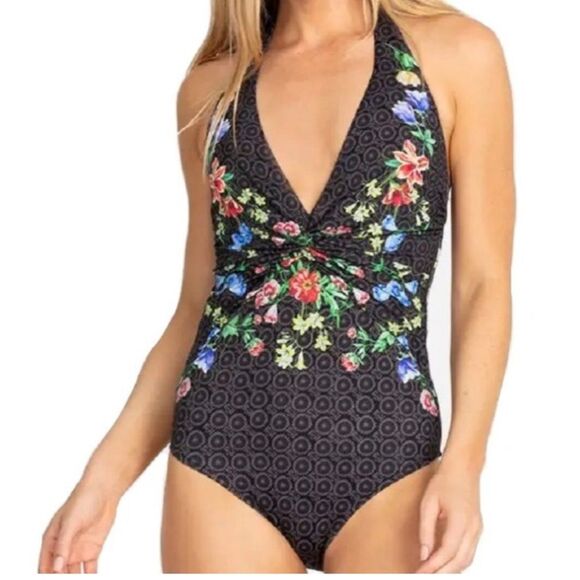 Johnny Was color twist black floral one-piece swimsuit NWT - Picture 1 of 11